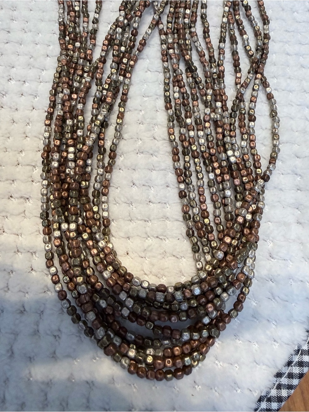 Vintage Premier Designs TriColor Metallic 12-Strand Seed Cube Bead Necklace